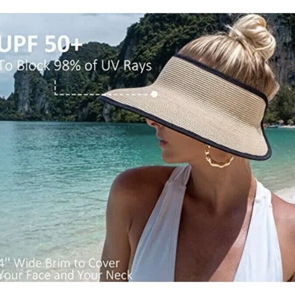Joywant Accessories - Joywant Sun Visor Hats for Women, Women's Summer Ponytail Foldable Straw Beach